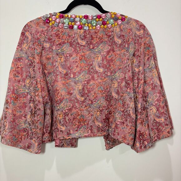 VTG Cristina Pink Paisley Jacquard Bolero Jacket Women L Cocktails Church - Picture 7 of 9